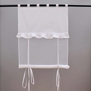 Raff Gardine Rollo shabby chic RÜSCHEN für Gardinenstange | voile Scheiengardine nach Maß | mit Schlaufen | Landhaus Vintage Landhausgardine