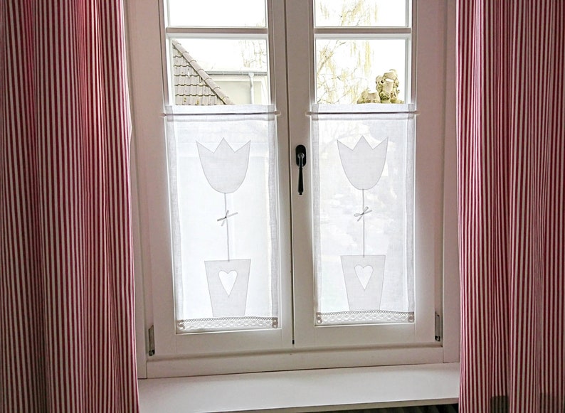 Rideau ARBRE rideau shabby chic transparent en lin blanc avec une application d'un arbre en pot, hauteur et largeur au choix image 10