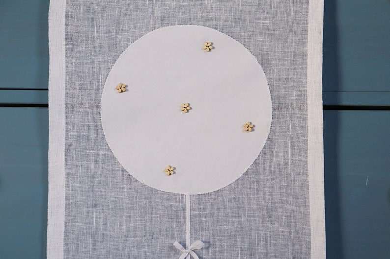 Rideau ARBRE rideau shabby chic transparent en lin blanc avec une application d'un arbre en pot, hauteur et largeur au choix image 4