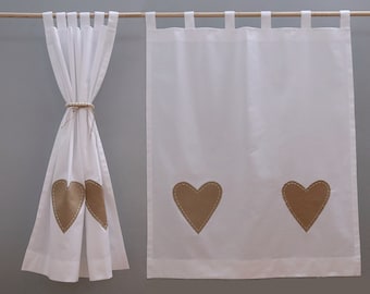 HEART curtains, modern rustic style | Scandinavian style kitchen curtains | shabby chic curtains | country house | tailor-made