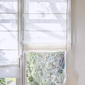 MINI Leinen Raffrollo weiß | Scheibengardine / Raffgardine | Modern / Skandinavisch / Industrial Loft | Tunnel / Klettband | nach Maß