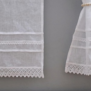 rideaux de lin RUSTICO pour cuisine | voile, blanc | dentelle | campagne / vintage / bohème | brise bise sur mesure, ne rétrécit pas image 3