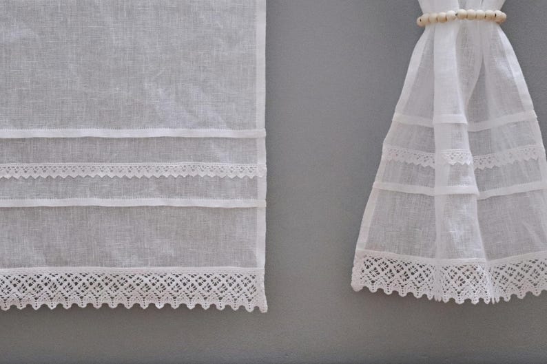 rideaux de lin RUSTICO pour cuisine | voile, blanc | dentelle | campagne / vintage / bohème | brise bise sur mesure, ne rétrécit pas image 3
