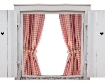 Rideaux KRATKA style campagne, tissu coton double face, rose sale, hauteur et largeur au choix