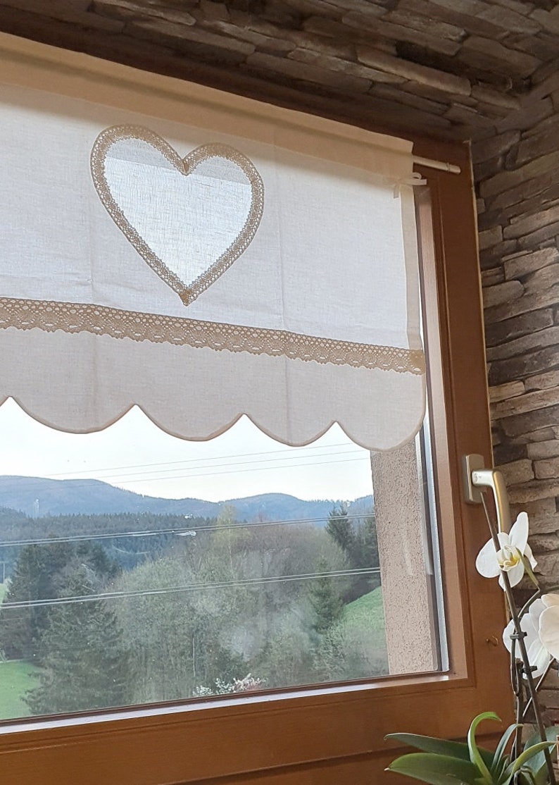 Kitchen curtain HEARTS tunnel white curtains jealousy tailored valances shabby chic country style curtain DOES NOT shrink after washing image 6