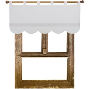 Shabby chic scalloped café curtain with lace | Rustic kitchen curtain | Custom size | TABS or VELCRO