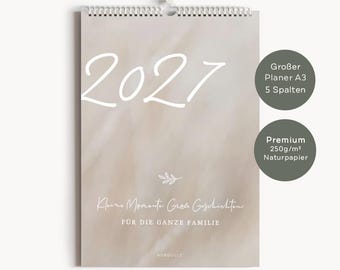 Family Calendar DIN A3 Beige | Wall Calendar 2027 with 5 Columns featuring German Holidays | Ideal for the whole family, as a gift | Beige