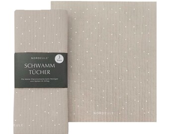 Chiffons éponges beiges à pois | Chiffon de nettoyage au design nordique | Pour un usage quotidien ou comme cadeau de pendaison de crémaillère, de déménagement ou souvenir