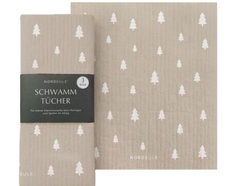 Éponges Sapin Beige | Chiffon de nettoyage au design nordique | Pour un usage quotidien ou comme cadeau de Noël ou calendrier de l'Avent