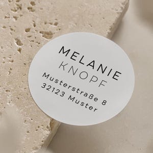 Adresstickers mono set van 24 | Ronde, veegvaste etiketten met eigen tekst, wit, D 4 cm | als afzender voor brieven, geschenken, souvenirs