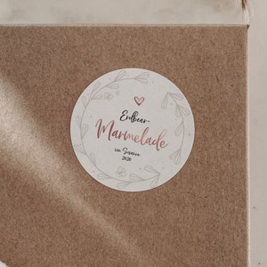 Aufkleber Marmelade mit Blätterkranz im 24er Set | 4cm Runde wischfeste Etiketten | ideal zur Beschriftung von Marmeladengläser Honig Gelee