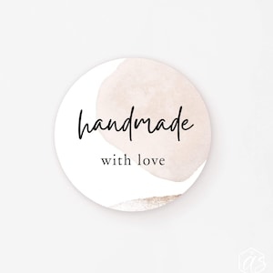 Handmade with love Aufkleber | Runde Etiketten im stilvollen Beige 3cm 4cm | ideal für Verpackung, Selbstgemachte Geschenke, DIY Projekte