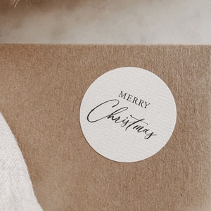 Aufkleber Merry Christmas Set | 5cm Runde strukturierte Natur-Etiketten | Ideal für hochwertige Geschenkverpackung Pakete Weihnachtsgrüße