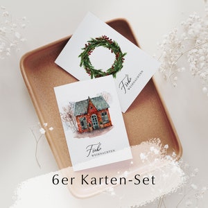 Karten Weihnachten im 6er Set | Grußkarten inklusiv Kraftpapier Briefumschlag | Aquarellmotiv auf Naturkarton | Weihnachtsgrüße, Geschenke