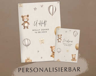 U-Heft und Impfpass Reisepass Hülle personalisiert im Set Molly Beige | Individuelle Schutzhülle mit Bären | schöne Geschenkidee zur Geburt