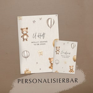 U-Heft und Impfpass Reisepass Hülle personalisiert im Set Molly Beige | Individuelle Schutzhülle mit Bären | schöne Geschenkidee zur Geburt