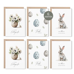 Kartenset Ostern im 6er Set No.2 | Hochwertige Grußkarten mit Aquarellmotive mit Umschlag | für Ostergrüße, Ostergeschenk, Osternest, Kunden