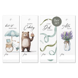 Geschenkanhänger 8er Set zum Geburtstag | 4 Aquarellmotive | ideal für Geburtstagsgeschenke, Glückwünsche, Mitbringsel, Flaschenverpackung