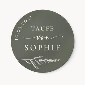 Aufkleber zur Taufe personalisiert mit Name Datum | 4cm Runde Etiketten mit Lavendelzweig | ideal für Taufeinladungen Umschlag Gastgeschenke