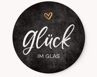 Glück im Glas Aufkleber im Set | Rundes Etikett Selbstklebend 3cm 4cm Graumeliert No.1 | ideal für Marmeladen, Einmachgläser, Gastgeschenke