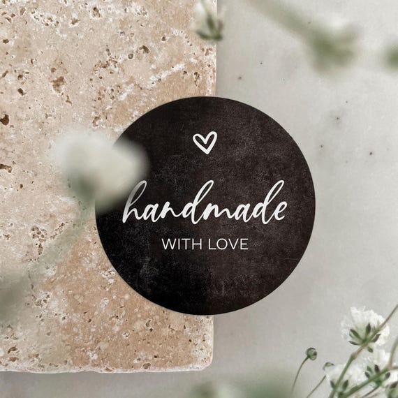 Handmade with love Aufkleber | Etiketten 3cm 4cm rund | Mit Liebe handgemacht | ideal für Verpackung, Selbstgemachte Geschenke, DIY Projekte