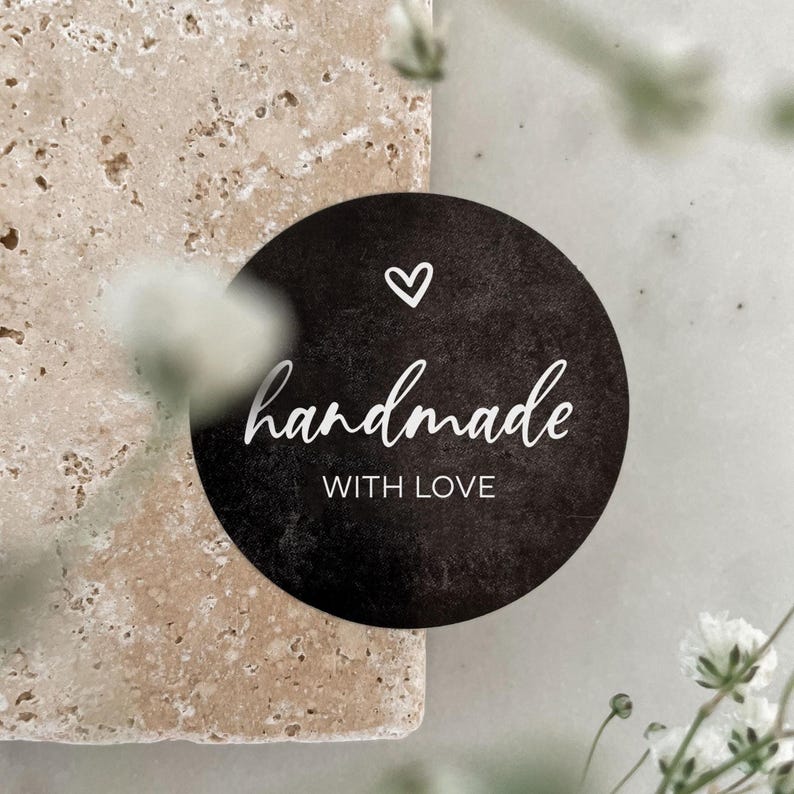 Handmade with love stickers | Labels 3 cm x 4 cm round | Handmade with love | Ideal for packaging, homemade gifts, DIY projects image 1