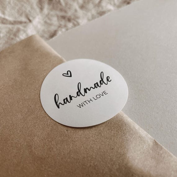 Handmade with love Aufkleber | Etiketten 3cm 4cm rund | Mit Liebe handgemacht | ideal für Verpackung, Selbstgemachte Geschenke, DIY Projekte