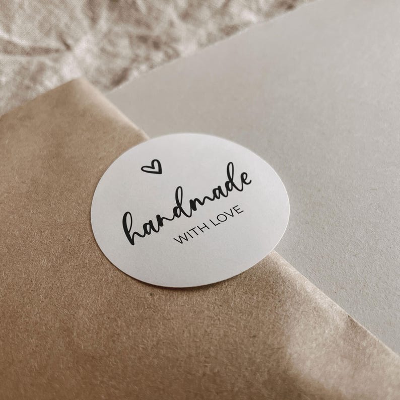 Handmade with love stickers | Labels 3 cm x 4 cm round | Handmade with love | Ideal for packaging, homemade gifts, DIY projects image 1