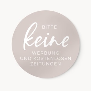 Bitte keine Werbung Zeitungen Aufkleber für den Briefkasten | Etikett UV Wetterfest | D 6cm Beige 2er Set | für Außen und Innenbereich