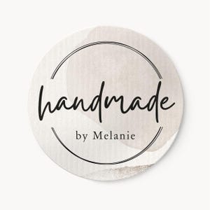 Aufkleber Handmade by Wunschtext personalisiert | 3cm 4cm Runde Etiketten Hellgreige | ideal für selbstgemachte Produkte Marmeladenglas DIY