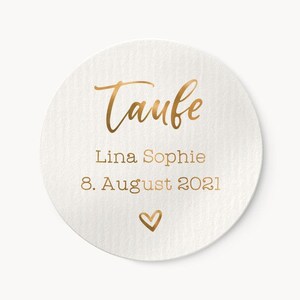 Aufkleber zur Taufe personalisiert mit Name No.1 | 4cm Runde Etiketten Gold | ideal für Taufeinladungen Umschläge Siegel Tischdeko