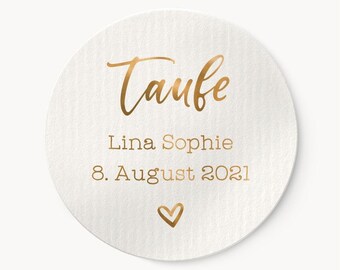 Étiquettes autocollantes personnalisées pour baptême avec le prénom n° 1 | Étiquettes rondes dorées de 3 cm x 4 cm | Idéales pour les invitations de baptême, les enveloppes, les cachets et la décoration de table
