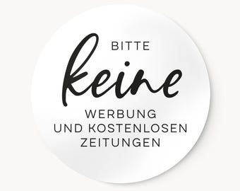 Bitte keine Werbung Zeitungen Aufkleber für den Briefkasten | Etikett UV Wetterfest | D 6cm Weiß 2er Set | für Außen und Innenbereich