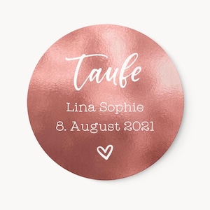Aufkleber zur Taufe personalisiert mit Name No.1 | 4cm Runde Etiketten Rose | ideal für Taufeinladungen Umschläge Siegel Tischdeko