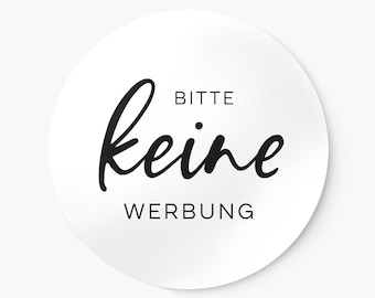 Bitte keine Werbung Aufkleber für den Briefkasten | Rundes Etikett UV Wetterfest | D 6cm Weiß 2er Set | ideal für Außen und Innenbereich
