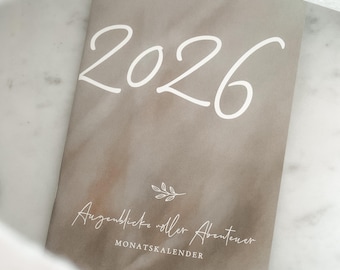 Calendrier mensuel 2026 - un mois par double page | Agenda A5 beige | Calendrier de rendez-vous clair, idéal comme souvenir ou cadeau
