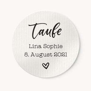 Aufkleber zur Taufe personalisiert mit Name No.1 | 4cm Runde Etiketten Schwarz-Weiß | ideal für Taufeinladungen Umschläge Siegel Tischdeko