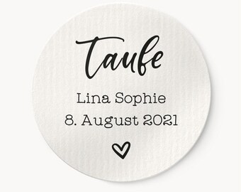 Étiquettes autocollantes personnalisées pour baptême avec le prénom n° 1 | Étiquettes rondes de 4 cm, noir et blanc | Idéales pour les invitations de baptême, les enveloppes, les cachets et la décoration de table