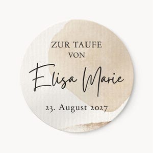 Aufkleber zur Taufe personalisiert mit Name Datum | 4cm Runde Etiketten Beige | ideal für Taufeinladungen Umschlag Gastgeschenke Tischdeko