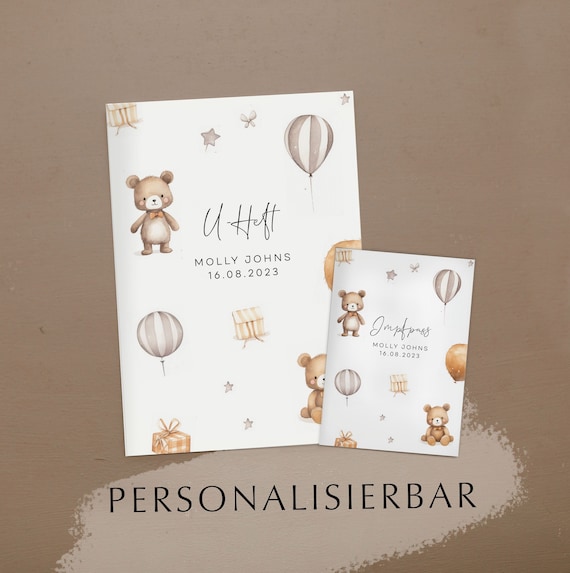 U-Heft und Impfpass Reisepass Hülle personalisiert im Set Molly Weiß | Individuelle Schutzhülle mit Bären | schöne Geschenkidee zur Geburt