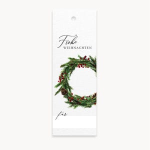 Anhänger Geschenke 8er Set für Weihnachten | Weihnachtskranz Aquarellmotiv | ideal für Wichteln, Mitbringsel, Kunden, Flaschenverpackung
