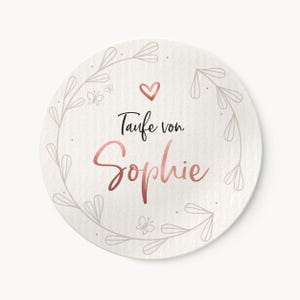 Doopstickers gepersonaliseerd met naam | Ronde etiketten van 4 cm met bladerkrans | Ideaal voor doopuitnodigingen, enveloppen, zegels en tafeldecoraties
