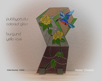 Glasstele "burgund" "yello rose"