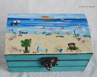 Treasure chest small wooden treasure chest for children hand painted turquoise with name