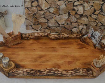 Tablett Brotzeitbrett aus Holz natur  handgemacht ländlicher Stil