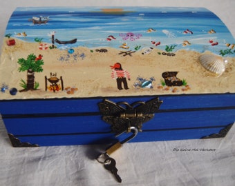 Treasure chest small pirate chest blue with lock and key customizable