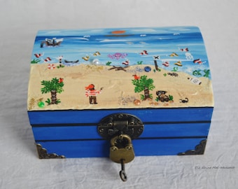 Treasure chest small wooden treasure chest for children blue with lock and key customizable