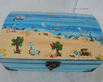 Treasure chest treasure chest hand-painted turquoise customizable