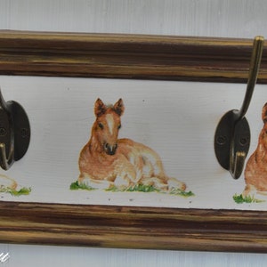 Garderobe Hakenleiste mit Pferdemotiv aus Holz handgemacht Bild 1