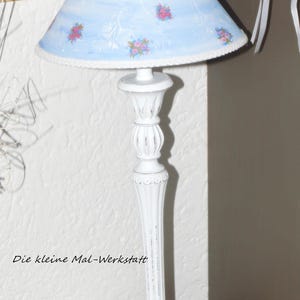 tall table lamp hand-painted white light blue with small flower motifs